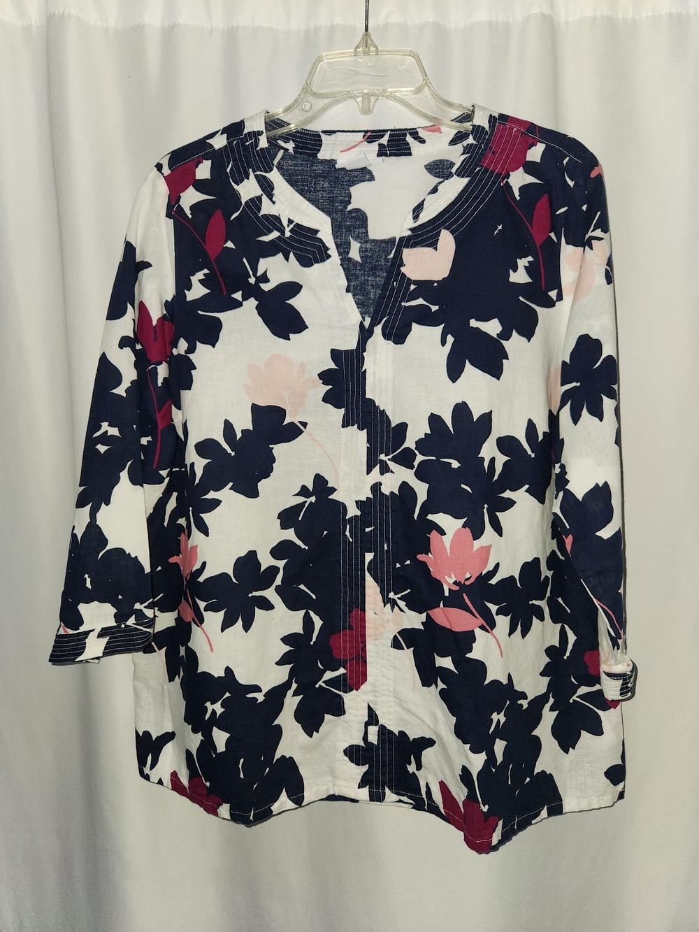 Navy Floral Split-Neck Tunic with Pink Accents #chic #botanical #bold #abstract